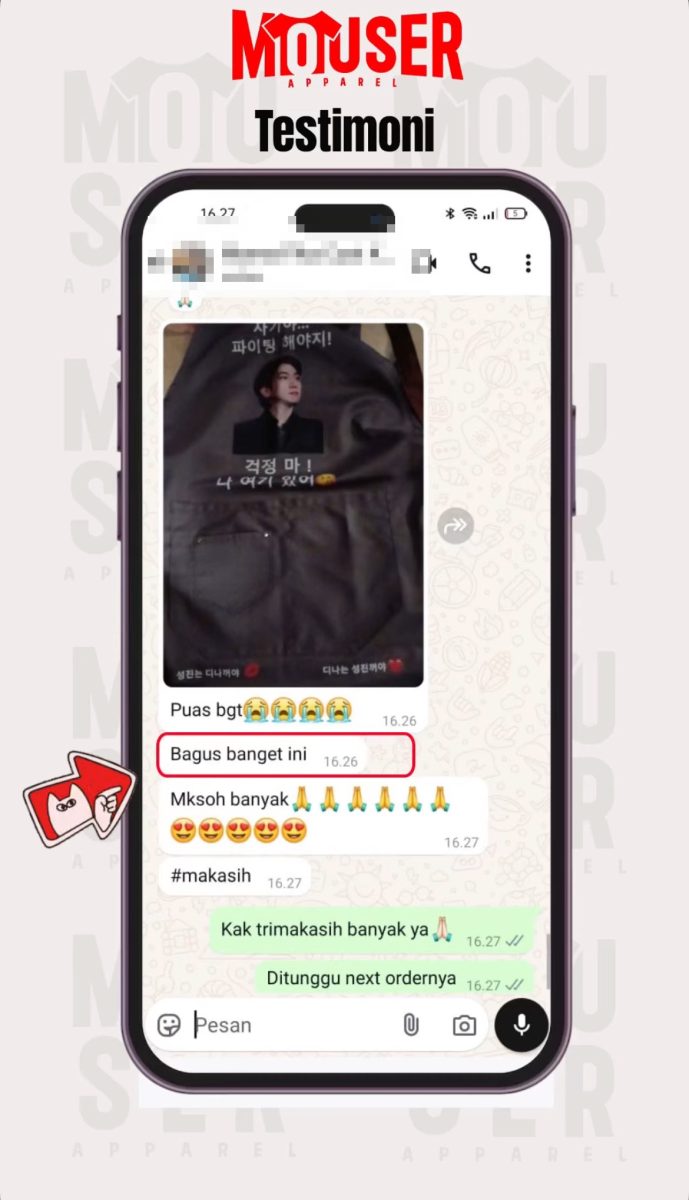 Tangkapan layar percakapan WhatsApp berisi testimoni Mama Fika; nama kontak dan foto profilnya sengaja dikaburkan.